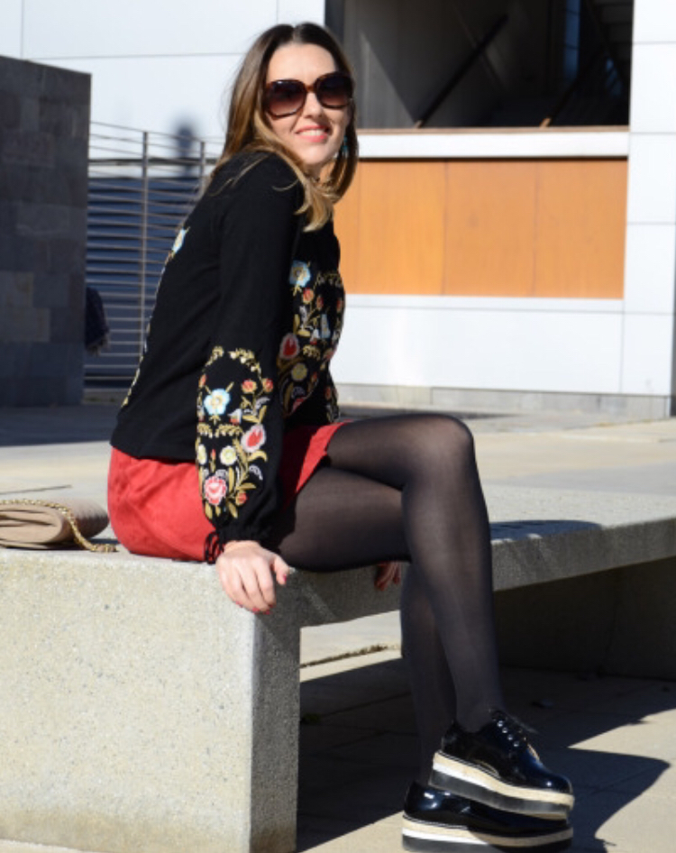 Floral and Red - Fashion Tights