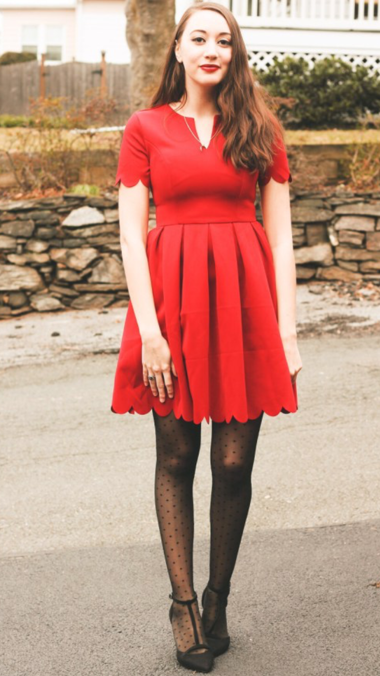 A Valentine’s Day outfit - Red dress and polka dot tights - Fashion Tights