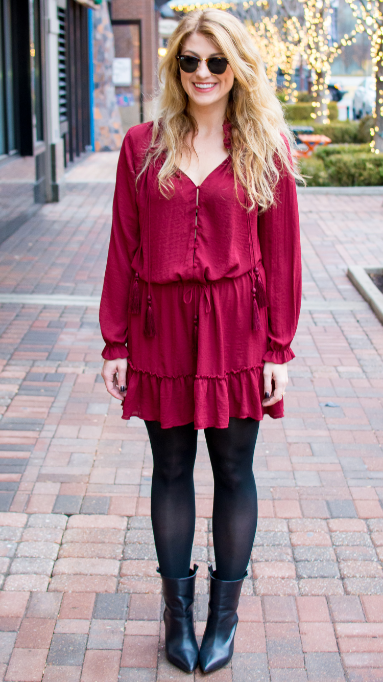 Valentine’s Day Outfit Idea: Red Dress and Black Boots. - Fashion Tights