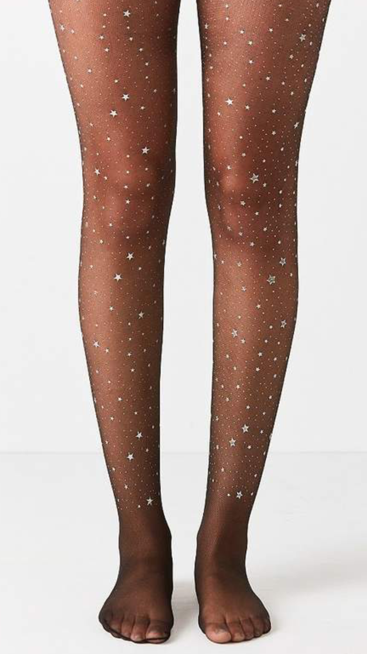 Out From Under Silver Stars Sheer Tights - Fashion Tights