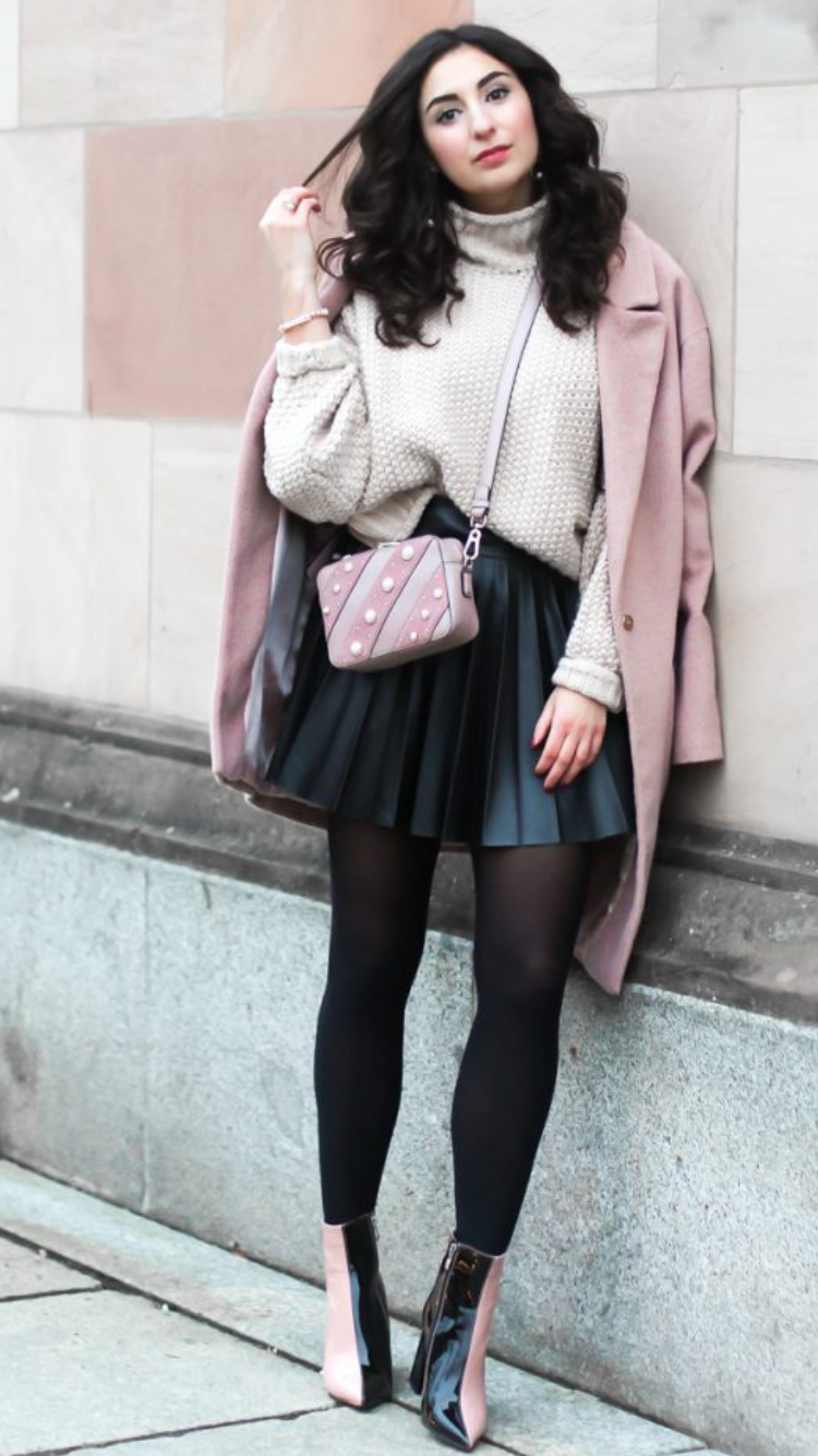 Leather Skater Skirt - Fashion Tights