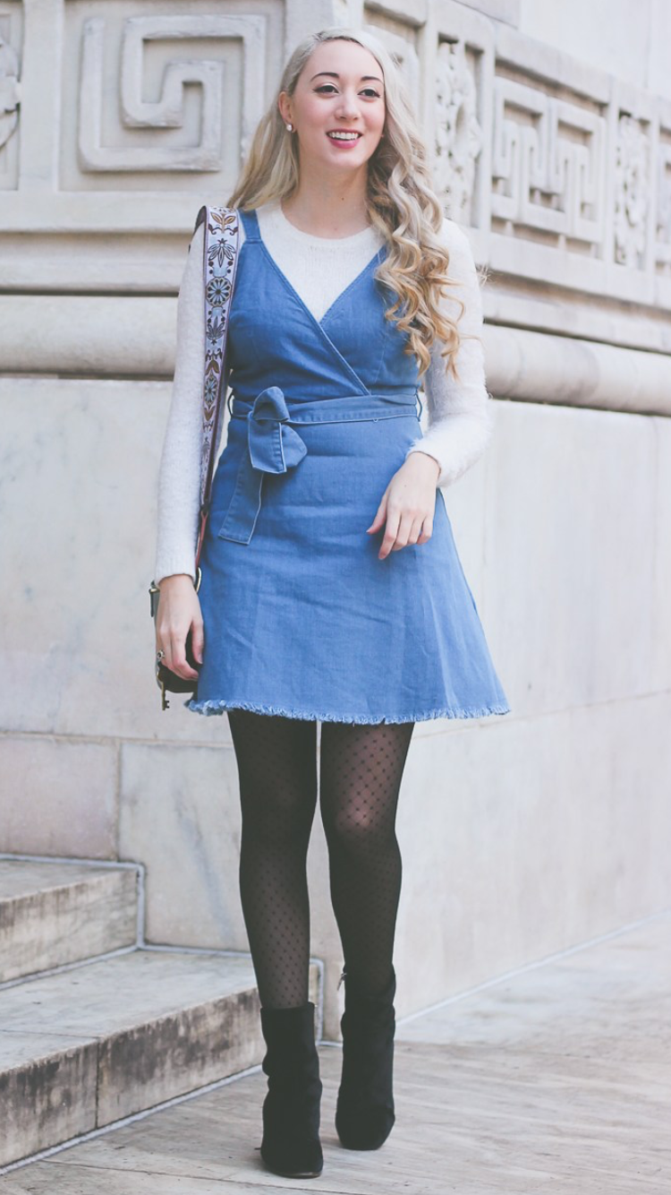 Denim Dress in Winter and How To Customize a Basic Purse - Fashion Tights
